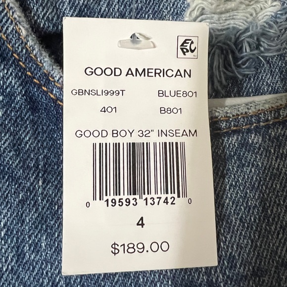 Good American Good Boy Shredded High Waist Boyfriend Jeans in Blue (4) - Picture 14 of 15